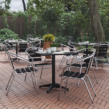 Lila 27.5'' Black Square Aluminum Table Set with 4 Black Slat Back Chairs
