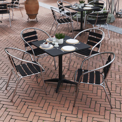 Lila 27.5'' Black Square Aluminum Table Set with 4 Black Slat Back Chairs