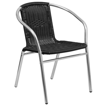 31.5'' Round Aluminum Indoor-Outdoor Table Set with 2 Black Rattan Chairs
