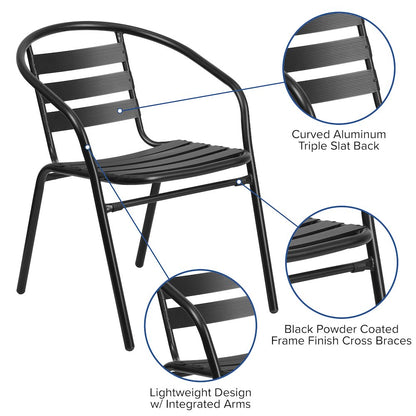 Lila 31.5'' Black Square Aluminum Table Set with 4 Black Slat Back Chairs