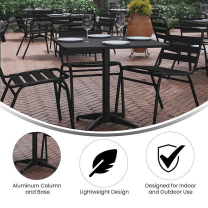 Lila 31.5'' Black Square Aluminum Table Set with 4 Black Slat Back Chairs