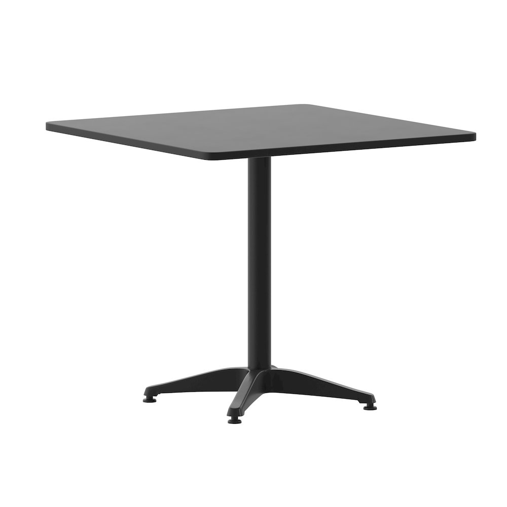 Lila 31.5'' Black Square Aluminum Table Set with 4 Black Slat Back Chairs