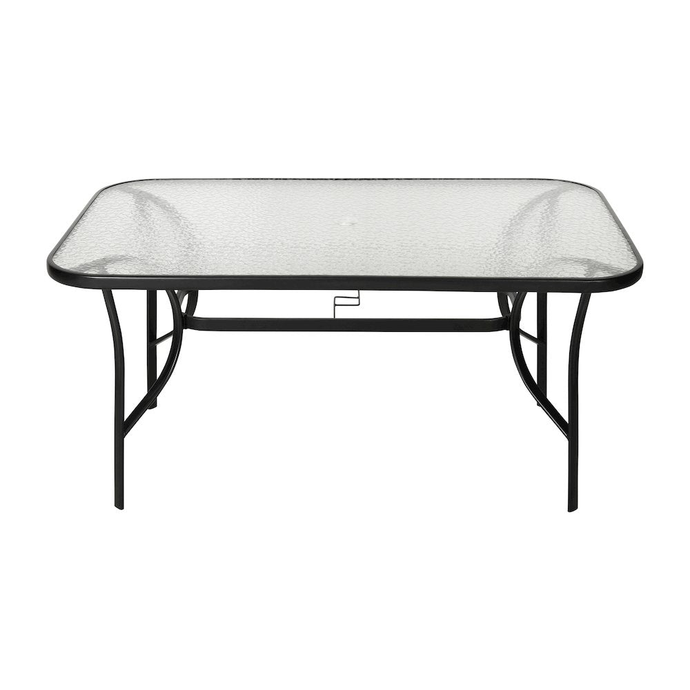 Rectangular Glass Patio Table With Seating for 6, Clear Top/Black Frame