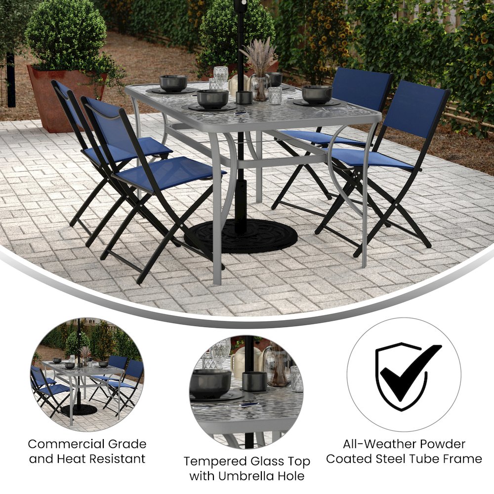 Rectangular Glass Patio Table With Seating for 6, Clear Top/Silver Frame