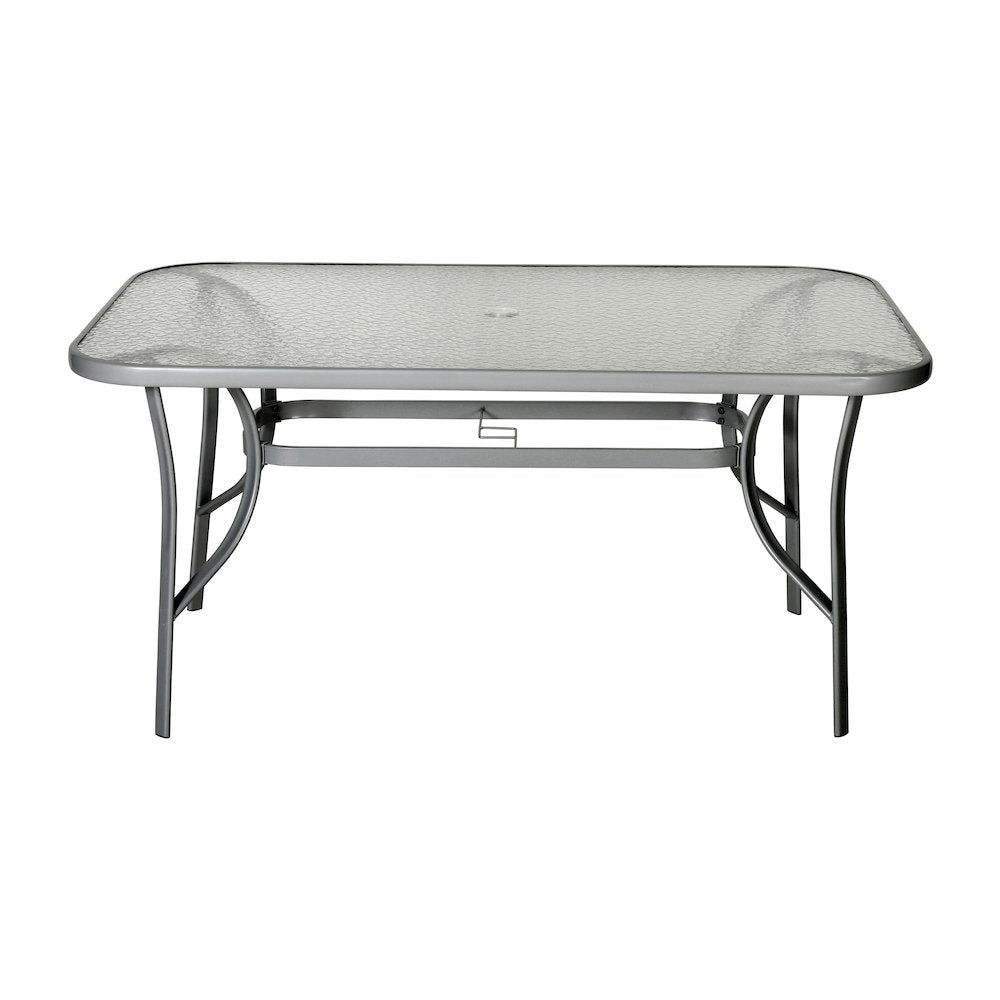 Rectangular Glass Patio Table With Seating for 6, Clear Top/Silver Frame