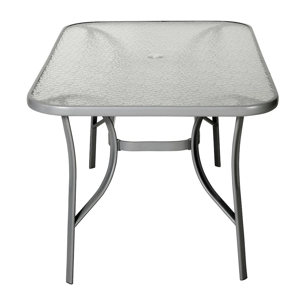 Rectangular Glass Patio Table With Seating for 6, Clear Top/Silver Frame