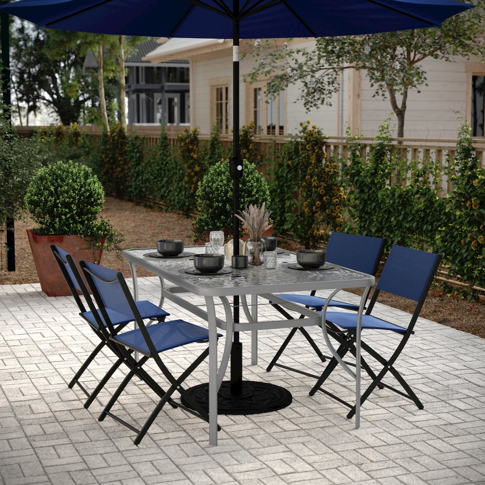 Rectangular Glass Patio Table With Seating for 6, Clear Top/Silver Frame
