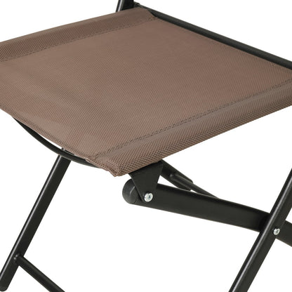 Set of 2 Folding Chairs with Brown Material Backs and Seats, Black Metal Frames