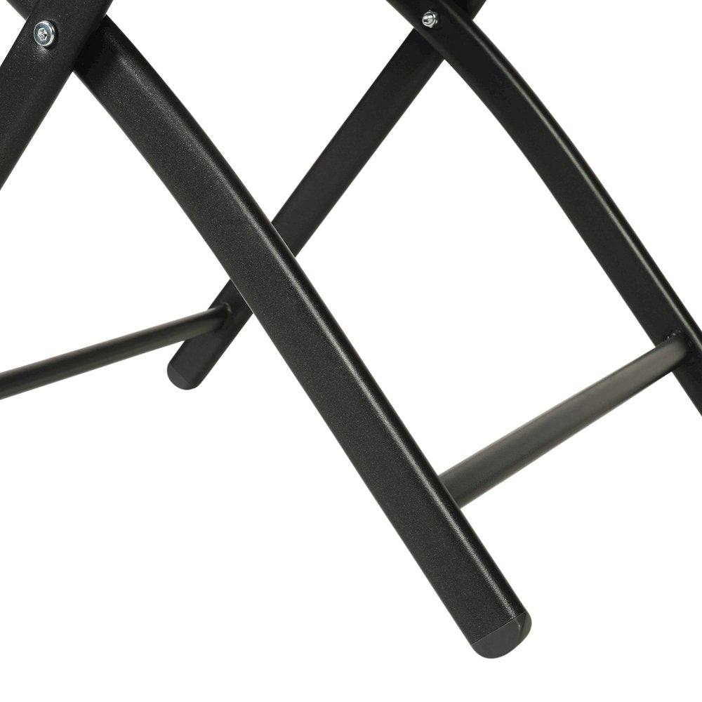 Set of 2 Folding Chairs with Brown Material Backs and Seats, Black Metal Frames