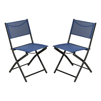 Set of 2 Folding Chairs with Navy Material Backs and Seats,Black Metal Frames