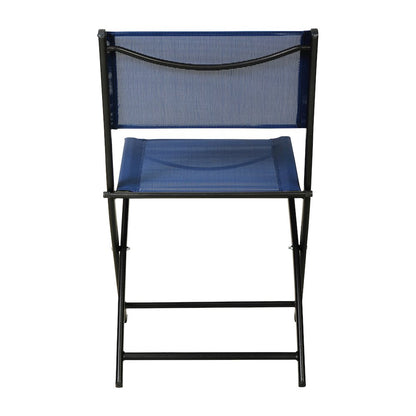Set of 2 Folding Chairs with Navy Material Backs and Seats,Black Metal Frames