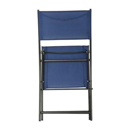 Set of 2 Folding Chairs with Navy Material Backs and Seats,Black Metal Frames