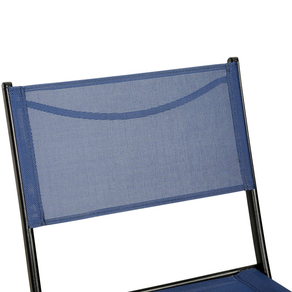 Set of 2 Folding Chairs with Navy Material Backs and Seats,Black Metal Frames