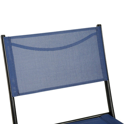 Set of 2 Folding Chairs with Navy Material Backs and Seats,Black Metal Frames
