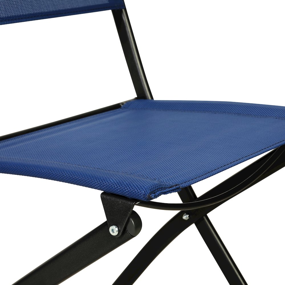 Set of 2 Folding Chairs with Navy Material Backs and Seats,Black Metal Frames
