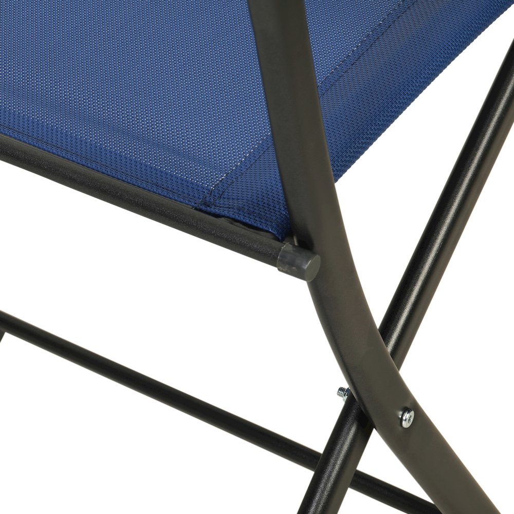 Set of 2 Folding Chairs with Navy Material Backs and Seats,Black Metal Frames