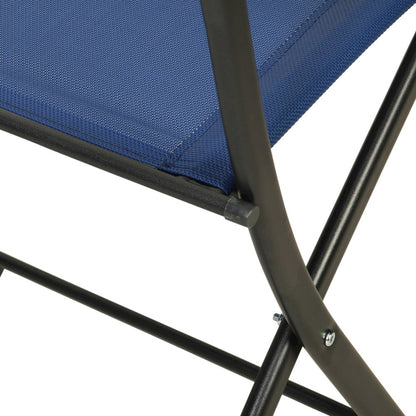 Set of 2 Folding Chairs with Navy Material Backs and Seats,Black Metal Frames