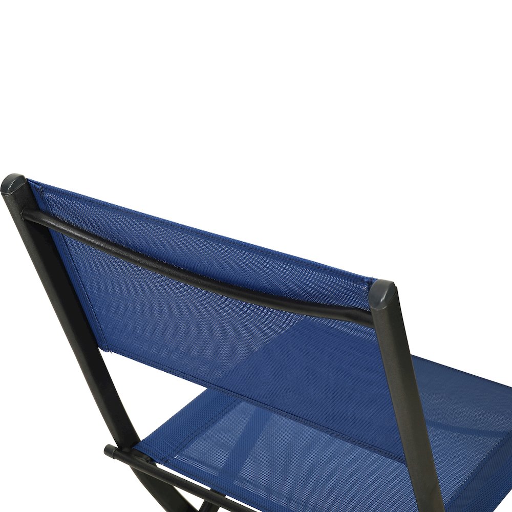 Set of 2 Folding Chairs with Navy Material Backs and Seats,Black Metal Frames