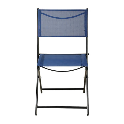 Set of 2 Folding Chairs with Navy Material Backs and Seats,Black Metal Frames