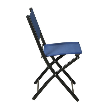 Set of 2 Folding Chairs with Navy Material Backs and Seats,Black Metal Frames