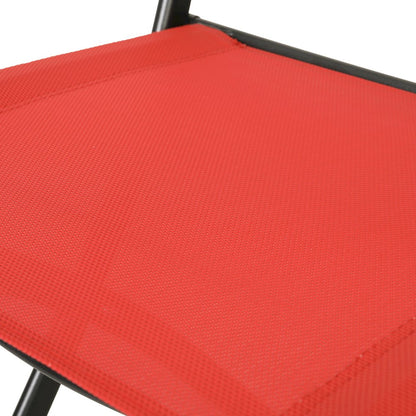 Set of 2 Folding Chairs with Red Material Backs and Seats and Black Metal Frames