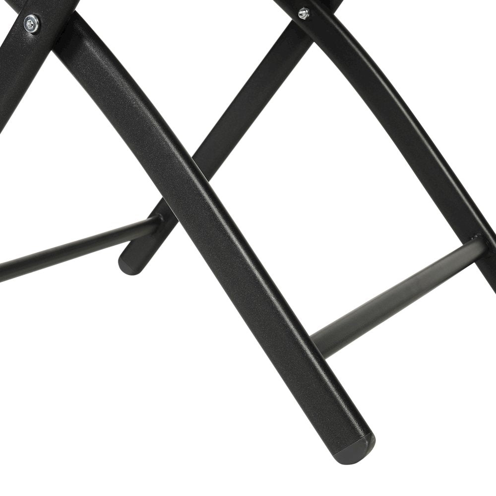 Set of 2 Folding Chairs with Red Material Backs and Seats and Black Metal Frames