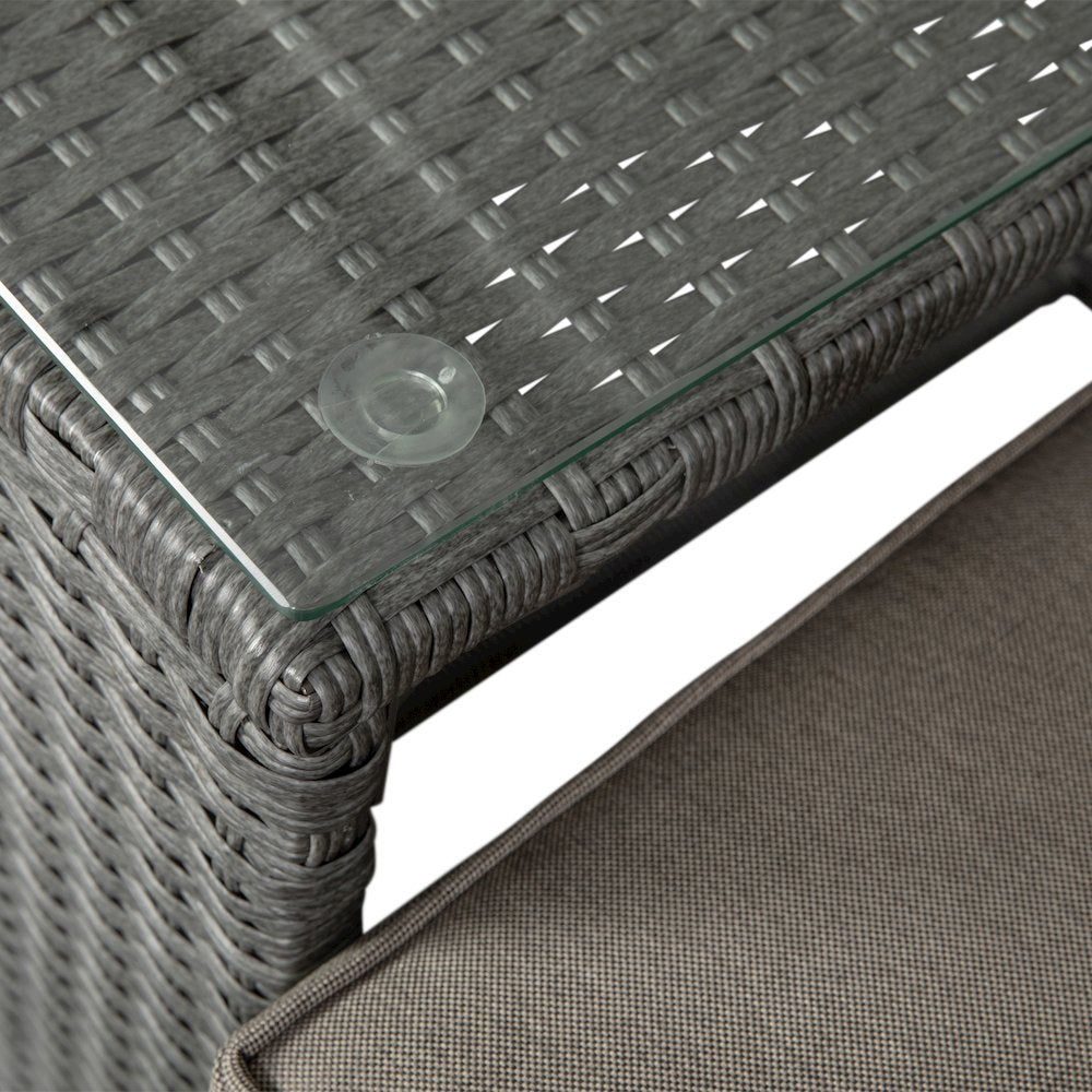 Modular Loveseat Sofa Set with Table and Ottomans, Gray Cushions and Gray Rattan
