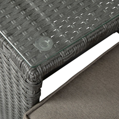 Modular Loveseat Sofa Set with Table and Ottomans, Gray Cushions and Gray Rattan