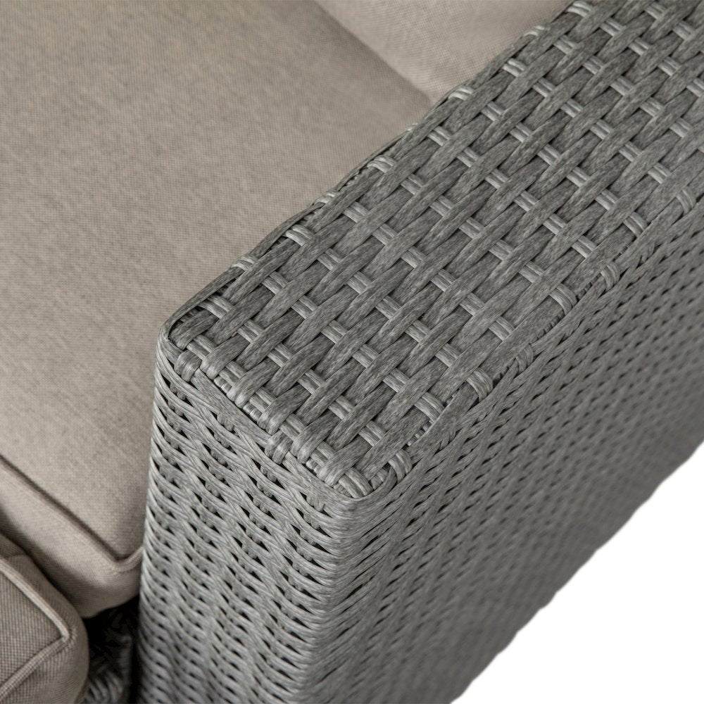 Modular Loveseat Sofa Set with Table and Ottomans, Gray Cushions and Gray Rattan