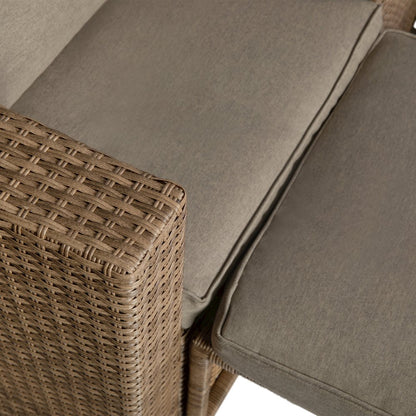 Modular Loveseat Sofa Set with Table and Ottomans, Gray Cushions, Natural Rattan