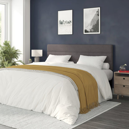 King Channel Stitched Fabric Upholstered Headboard, from 44.5" to 57.25" - Gray