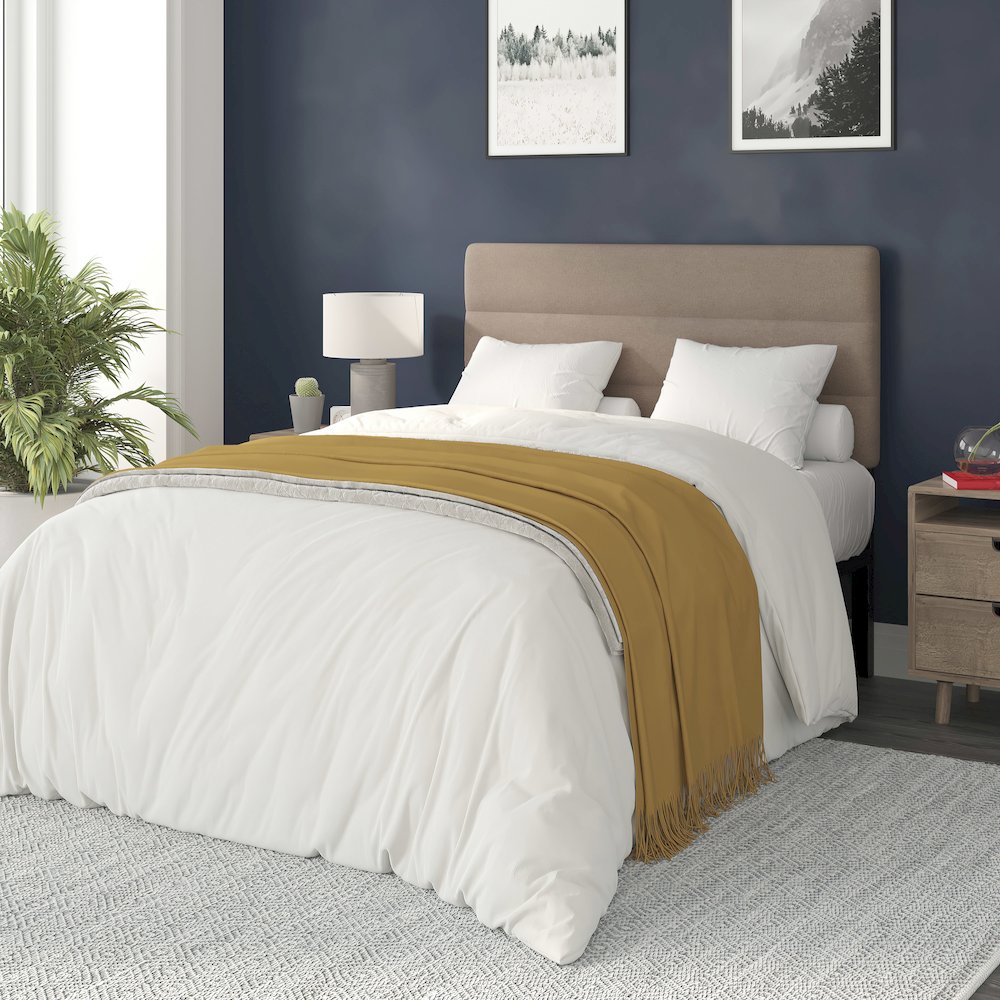 Full Channel Stitched Fabric Upholstered Headboard, from 44.5" to 57.25" - Taupe