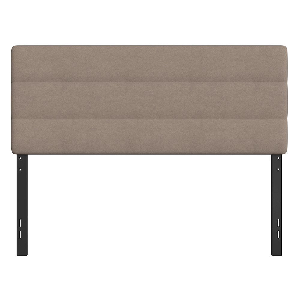 Queen Channel Stitched Fabric Upholstered Headboard,  Taupe