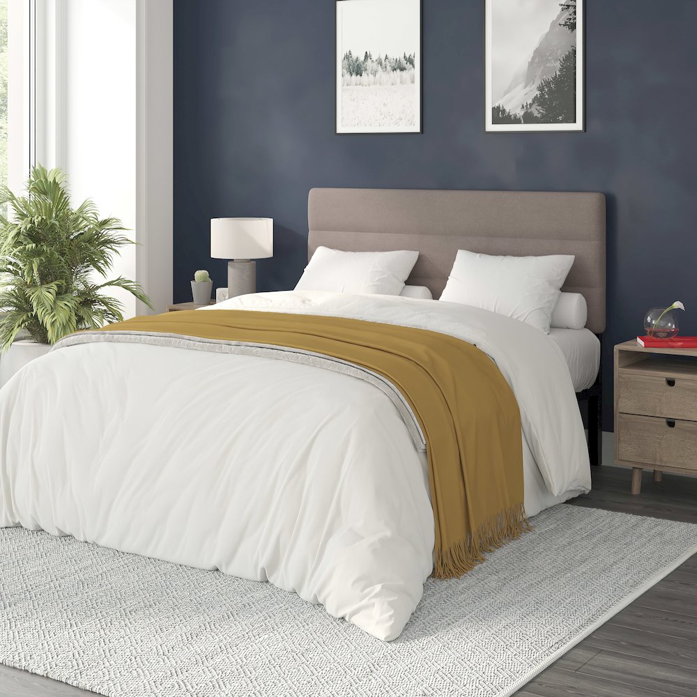 Queen Channel Stitched Fabric Upholstered Headboard,  Taupe