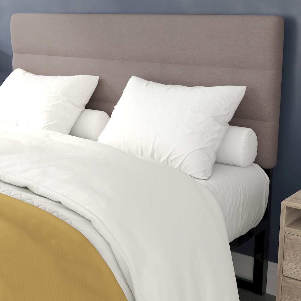 Queen Channel Stitched Fabric Upholstered Headboard,  Taupe