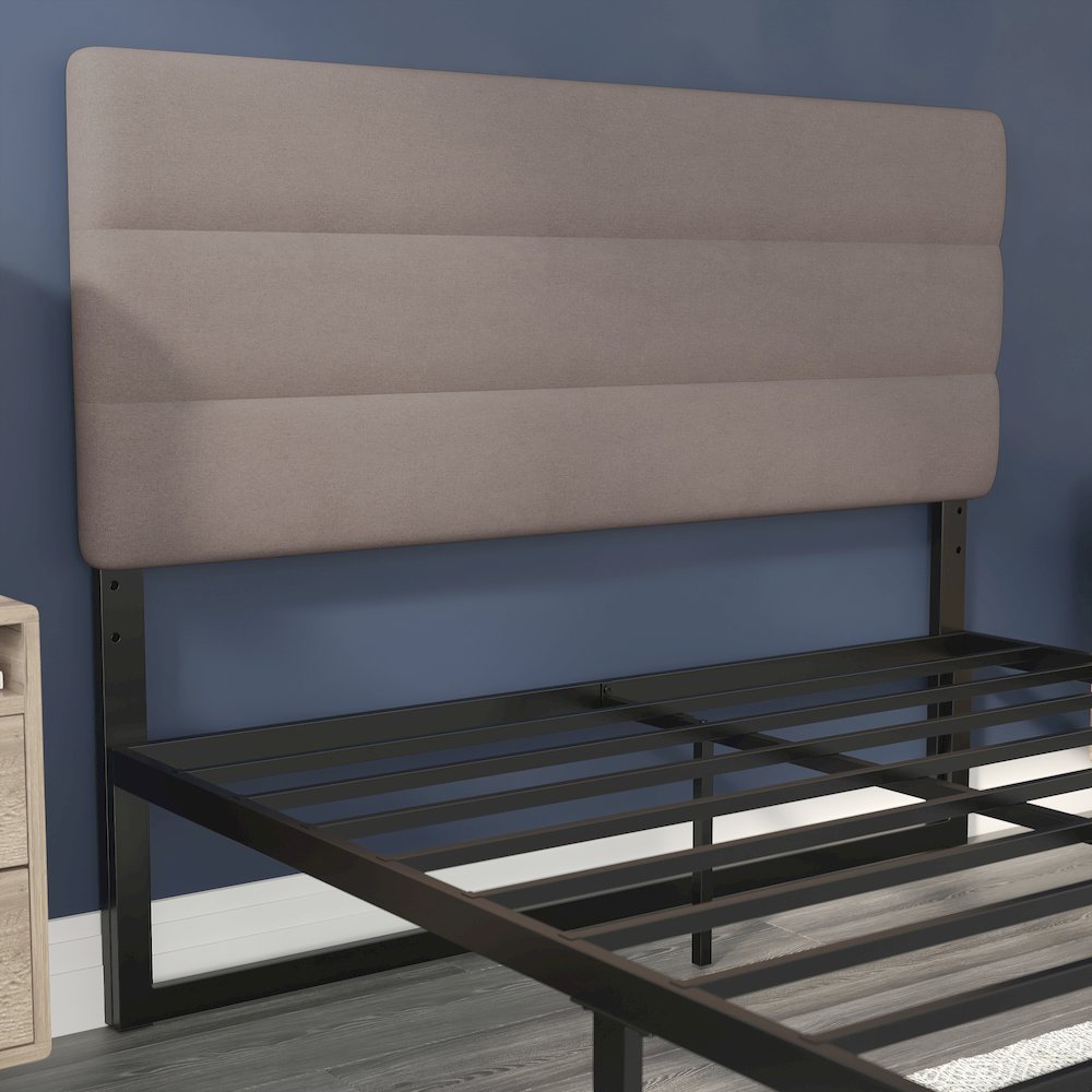 Queen Channel Stitched Fabric Upholstered Headboard,  Taupe