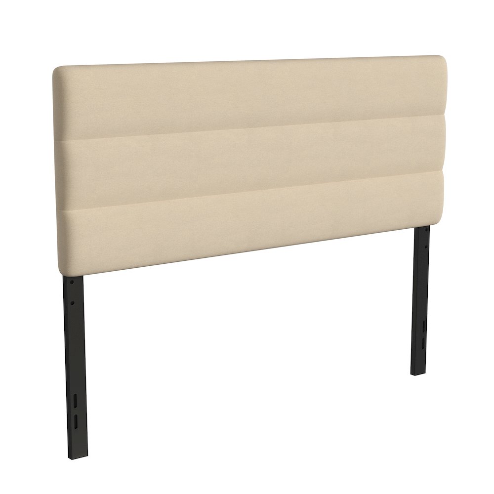 Queen Channel Stitched Fabric Upholstered Headboard, Cream