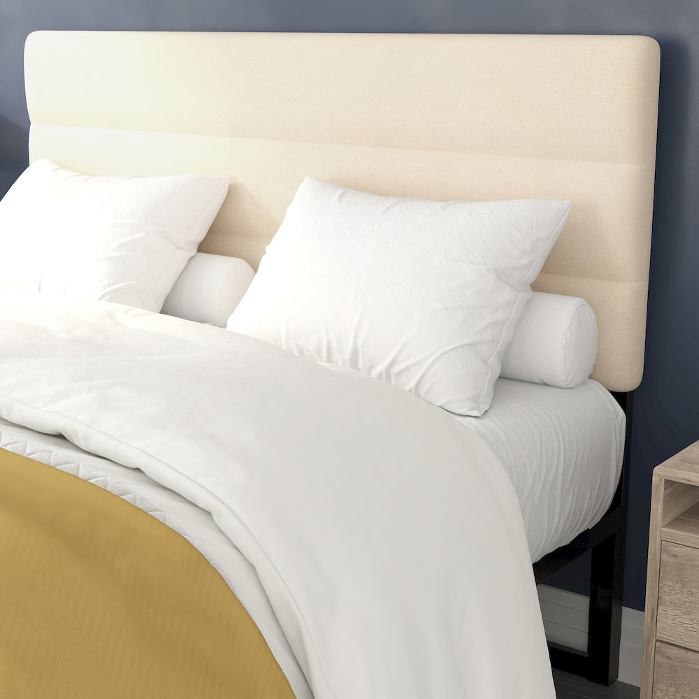 Queen Channel Stitched Fabric Upholstered Headboard, Cream