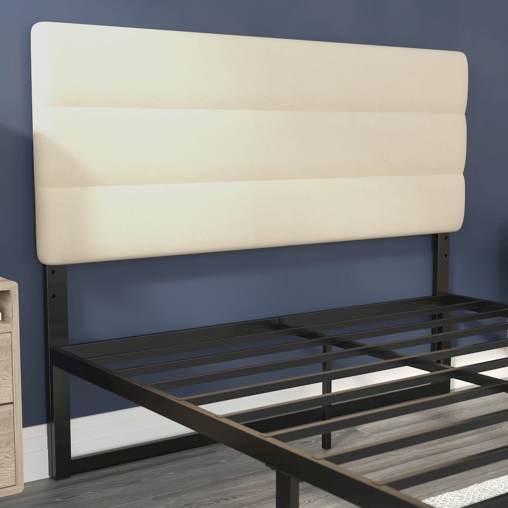 Queen Channel Stitched Fabric Upholstered Headboard, Cream