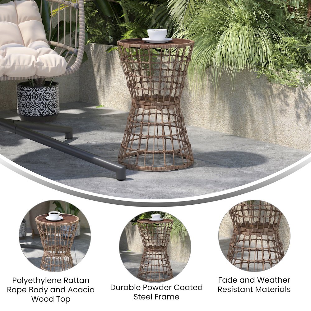Natural Finish Rope Table with Acacia Wood Top, Fade and Weather Resistant