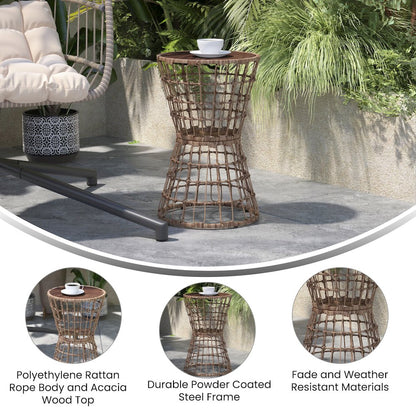 Natural Finish Rope Table with Acacia Wood Top, Fade and Weather Resistant