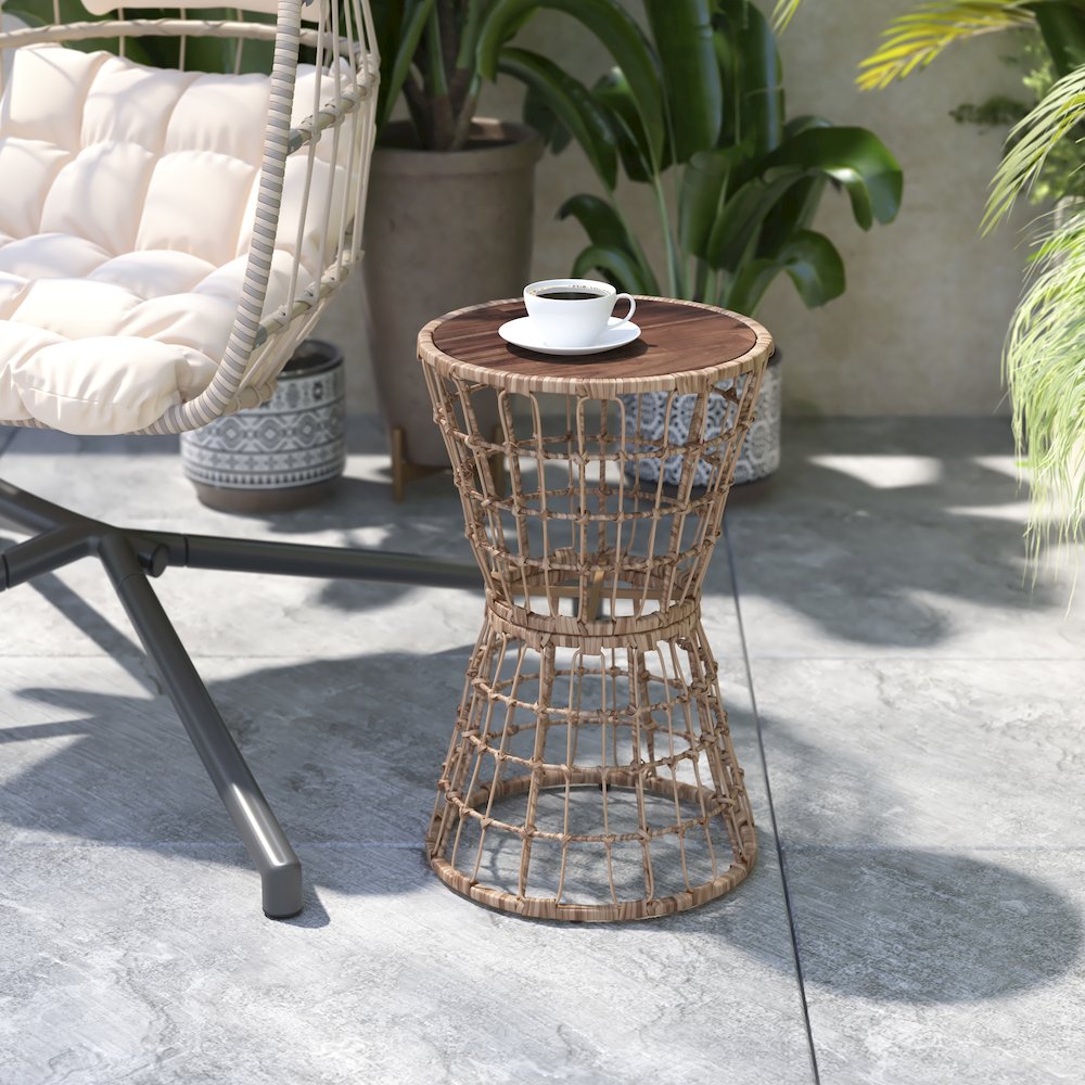 Natural Finish Rope Table with Acacia Wood Top, Fade and Weather Resistant