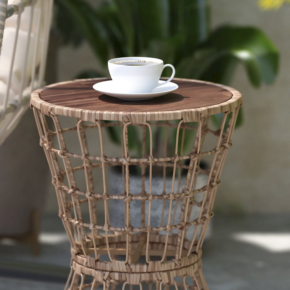 Natural Finish Rope Table with Acacia Wood Top, Fade and Weather Resistant