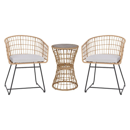 3-Piece Natural Patio Bistro Set, Rope Chairs, Light Gray Seat Cushions