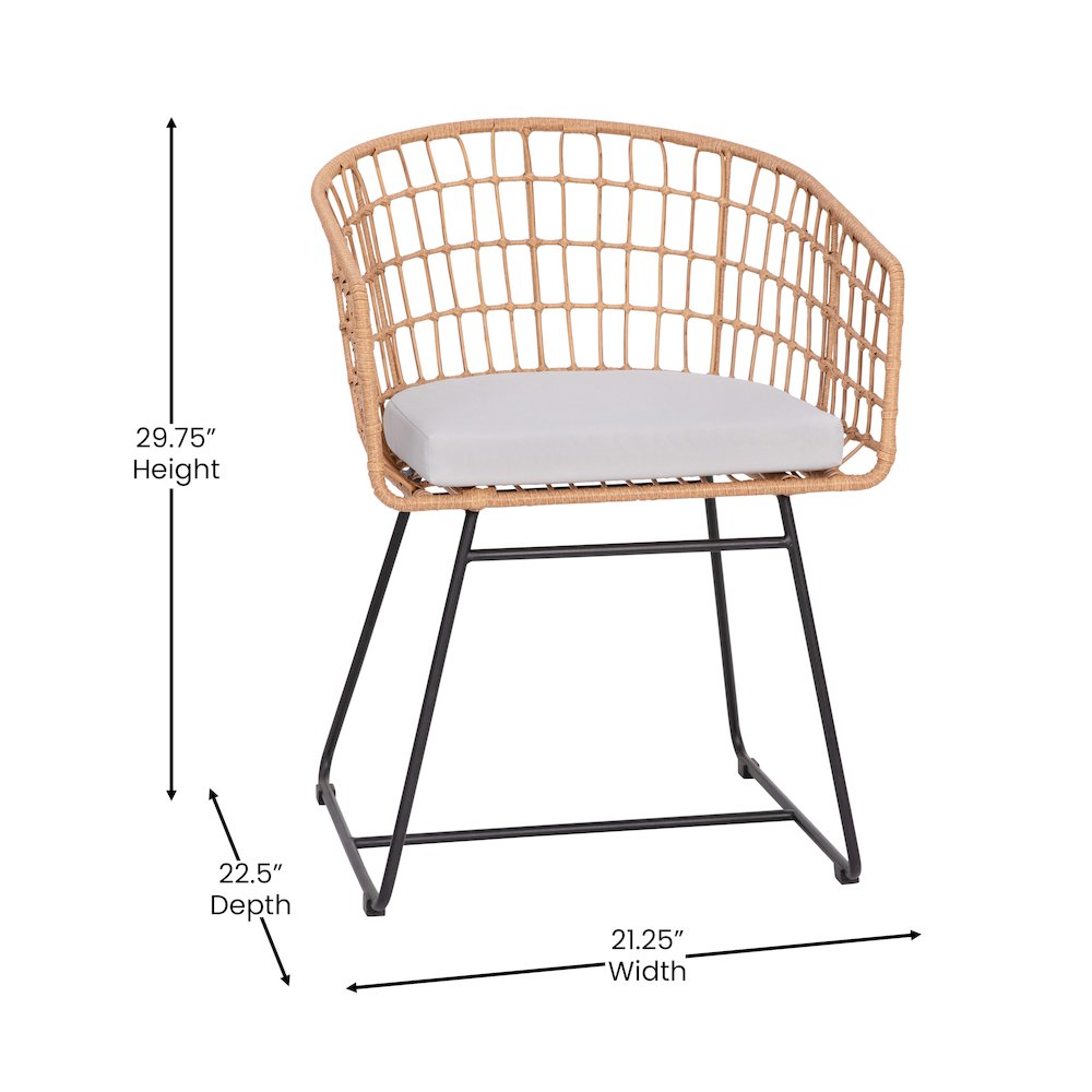 3-Piece Natural Patio Bistro Set, Rope Chairs, Light Gray Seat Cushions