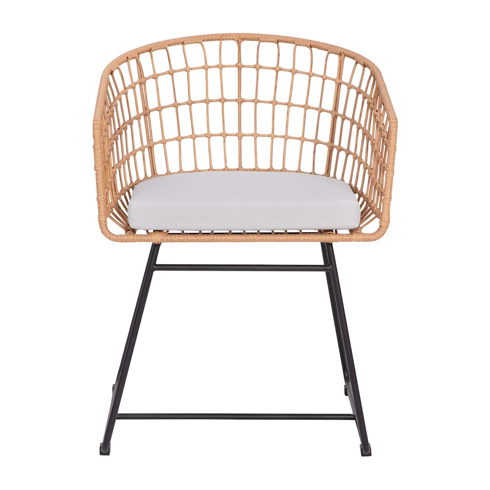 3-Piece Natural Patio Bistro Set, Rope Chairs, Light Gray Seat Cushions