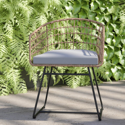 3-Piece Natural Patio Bistro Set, Rope Chairs, Light Gray Seat Cushions