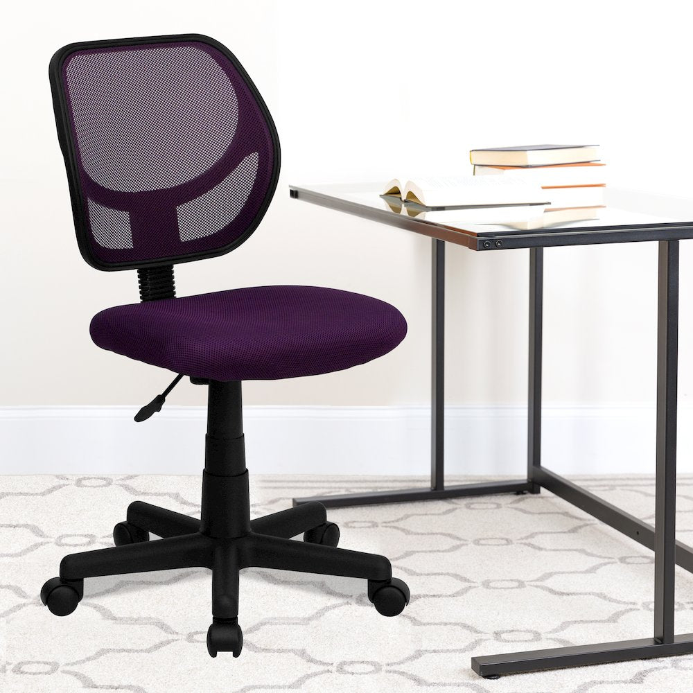 Low Back Purple Mesh Swivel Task Office Chair