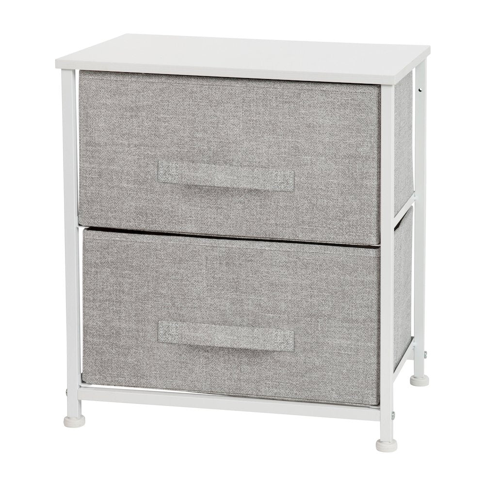 2 Drawer Wood Top White Nightstand Storage Organizer
