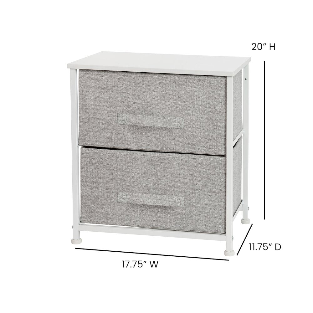 2 Drawer Wood Top White Nightstand Storage Organizer